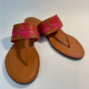 Tory Burch Leigh Tumbled Calf Leather Thong Sandals size 10